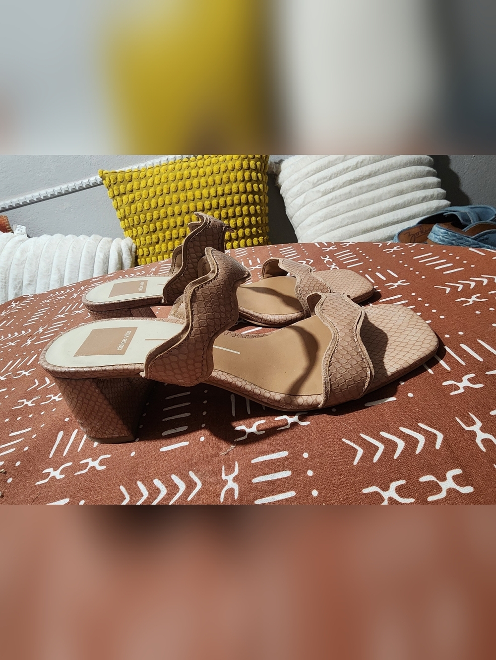 Textured Tan Block Heel Sandals - Women